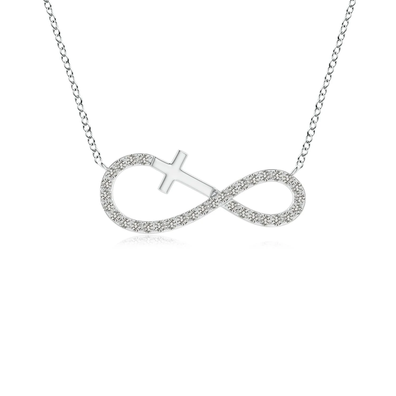 1.1 MM Diamond Ribbon Cross Pendant in 18K White Gold - Image 6