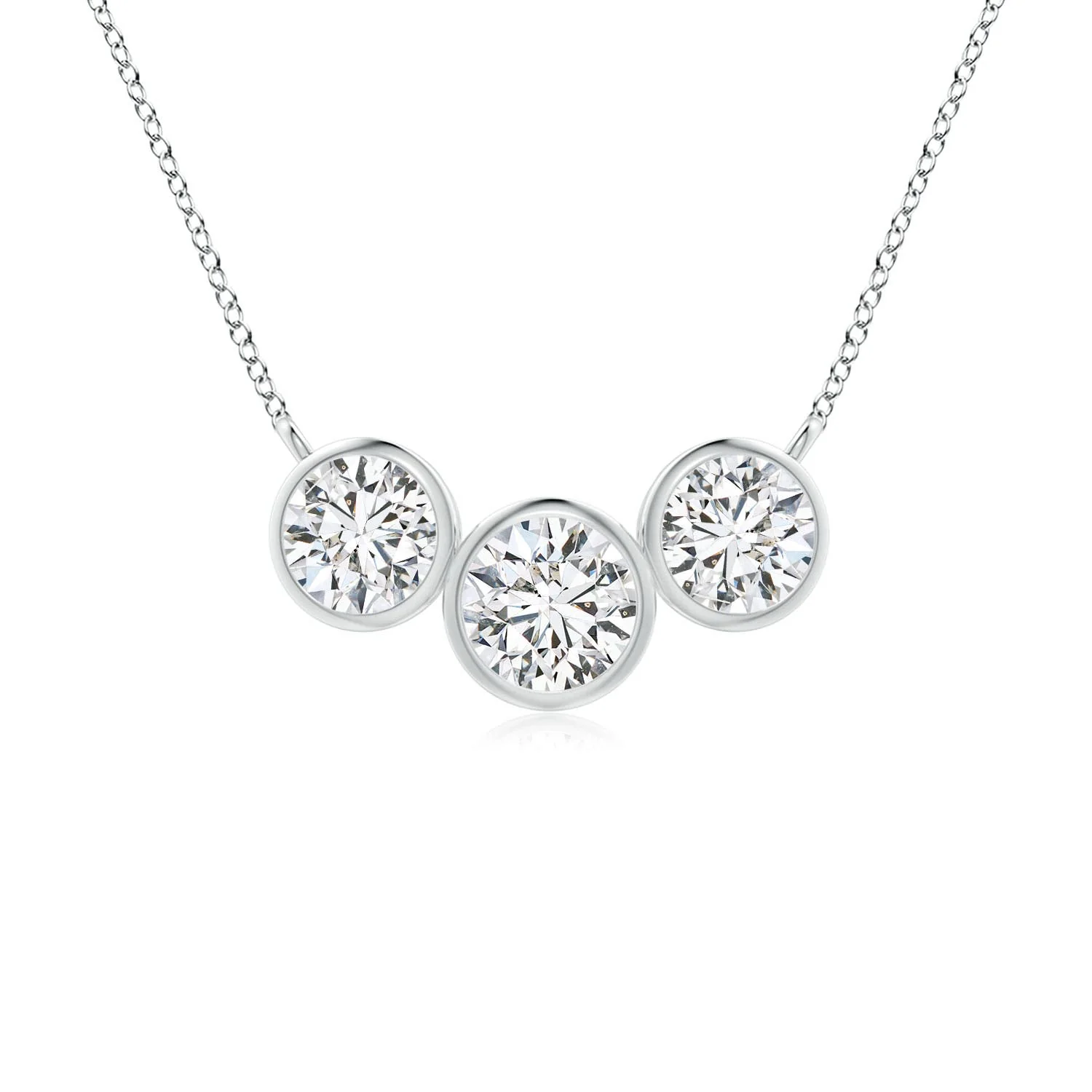 3.06 CTW Three Stone Bezel-Set Round Fancy Intense Blue and White Diamond Pendant in 18K White Gold - Image 3
