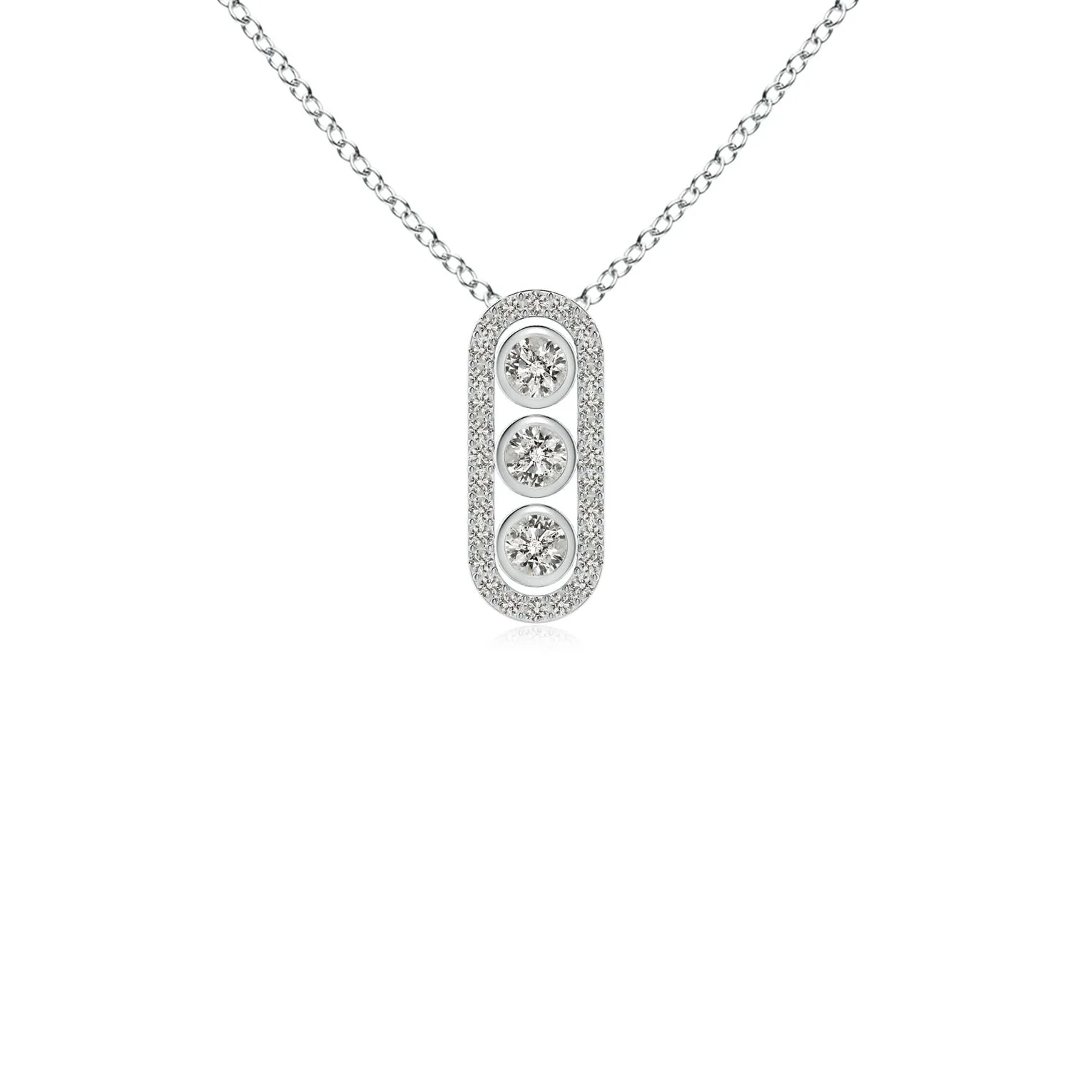 2.2 MM Three Stone Round Diamond Oval Halo Pendant in Platinum - Image 9