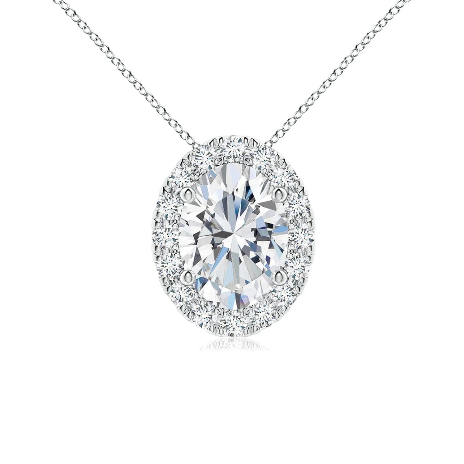 1.84 CTW Prong-Set Oval Fancy Intense Blue Diamond Halo Pendant in 18K White Gold - Image 6