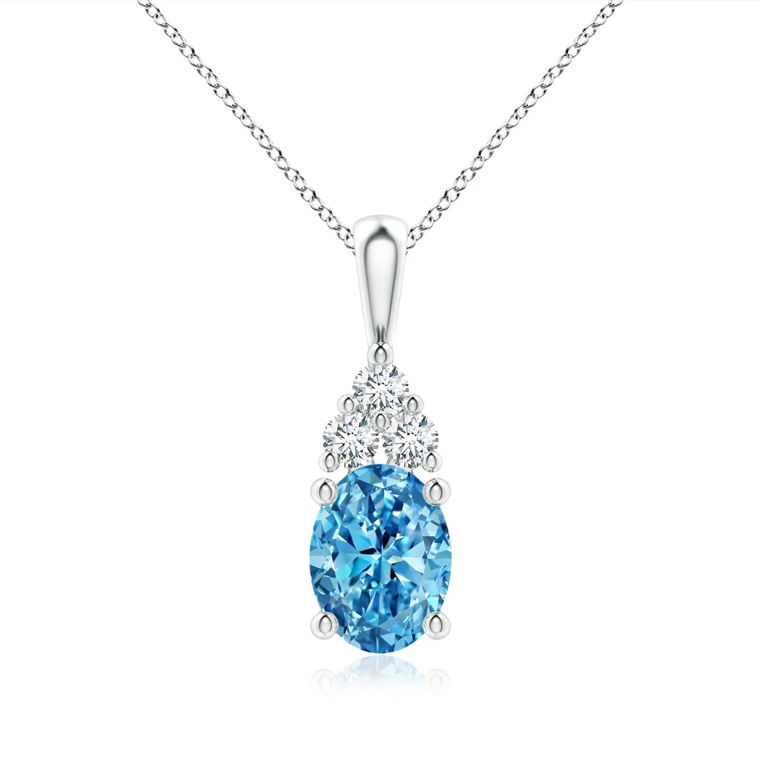 1.84 CTW Prong-Set Oval Fancy Intense Blue Diamond Halo Pendant in 18K White Gold - Image 8