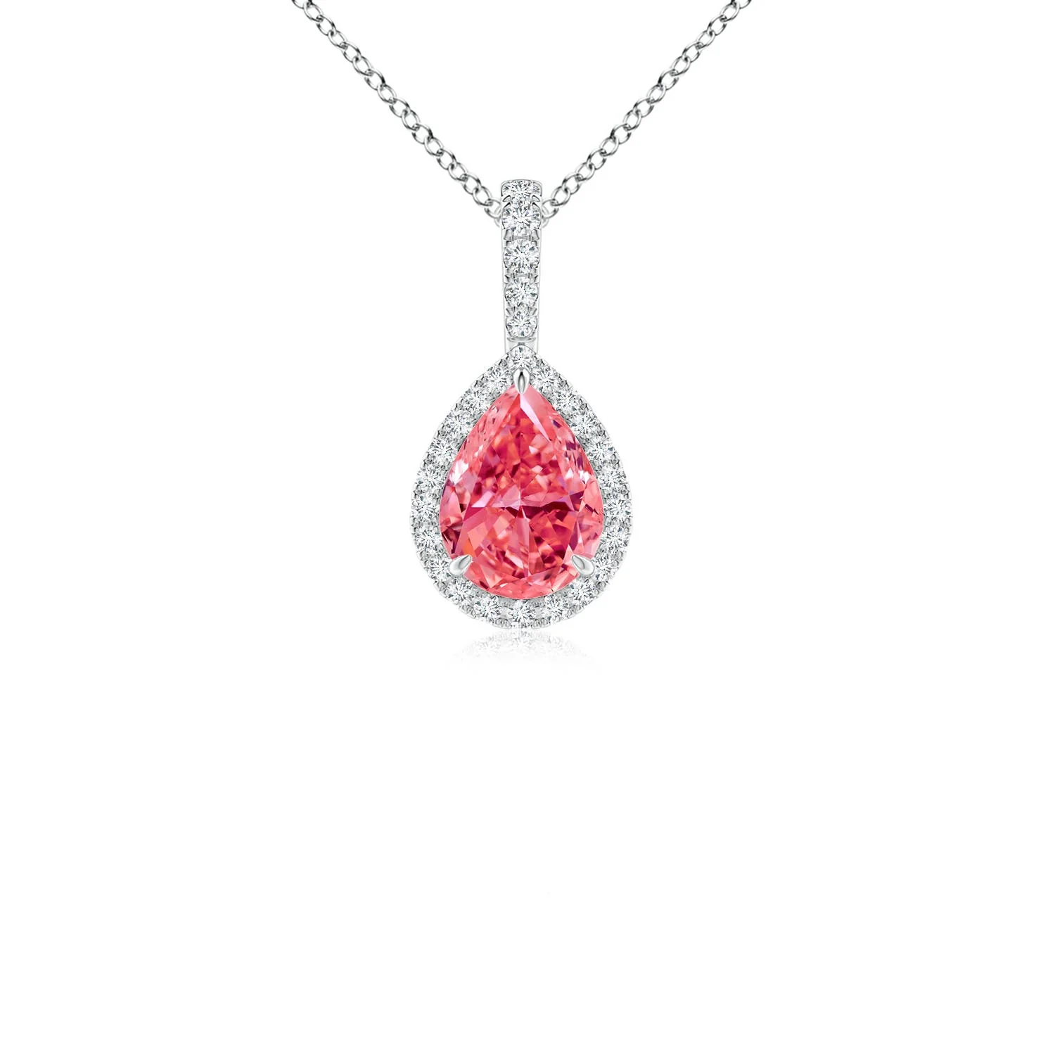 0.87 CTW Sideways Pear-Shaped Fancy Intense Pink Diamond Halo Pendant in Platinum - Image 5