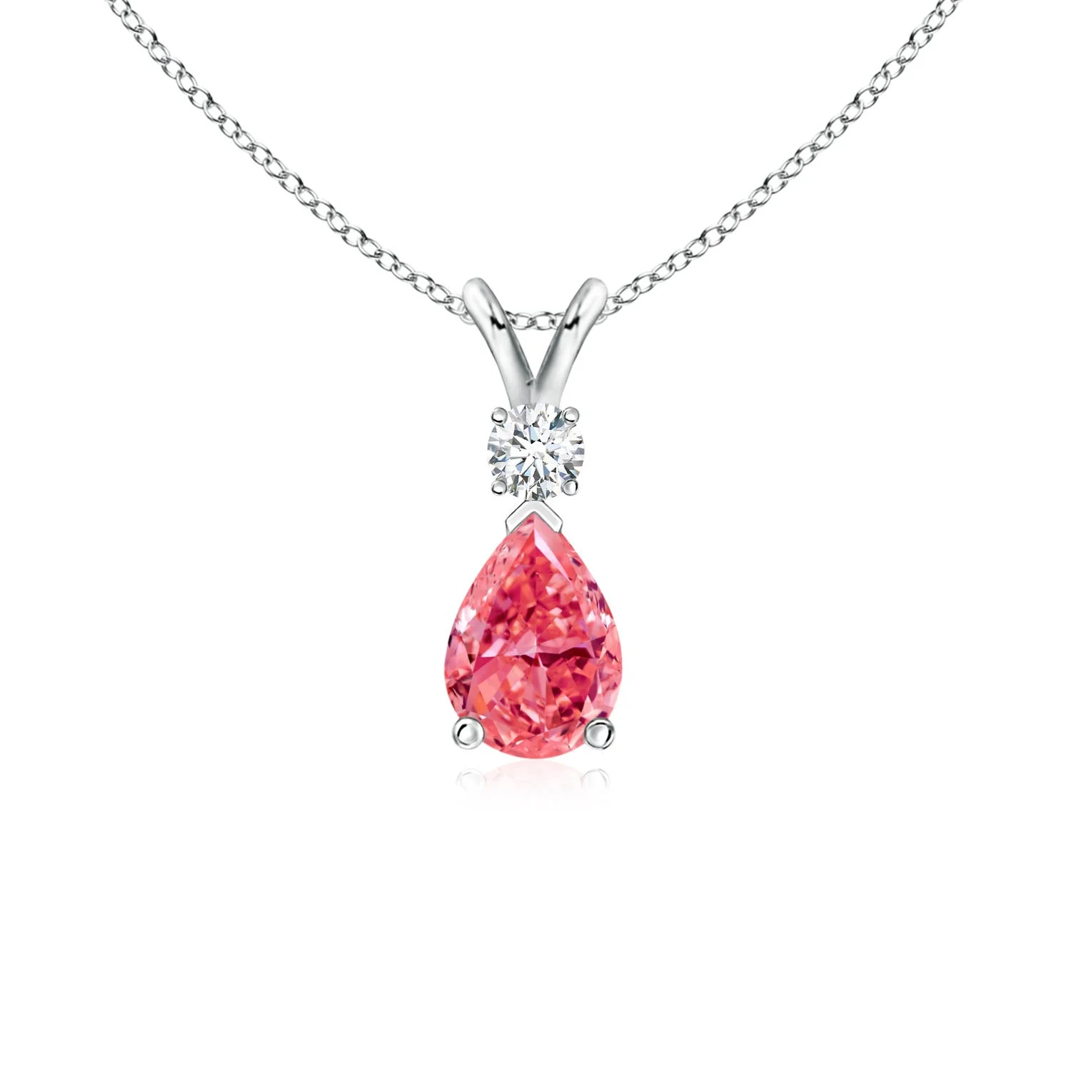 0.87 CTW Sideways Pear-Shaped Fancy Intense Pink Diamond Halo Pendant in 18K Yellow Gold - Image 5