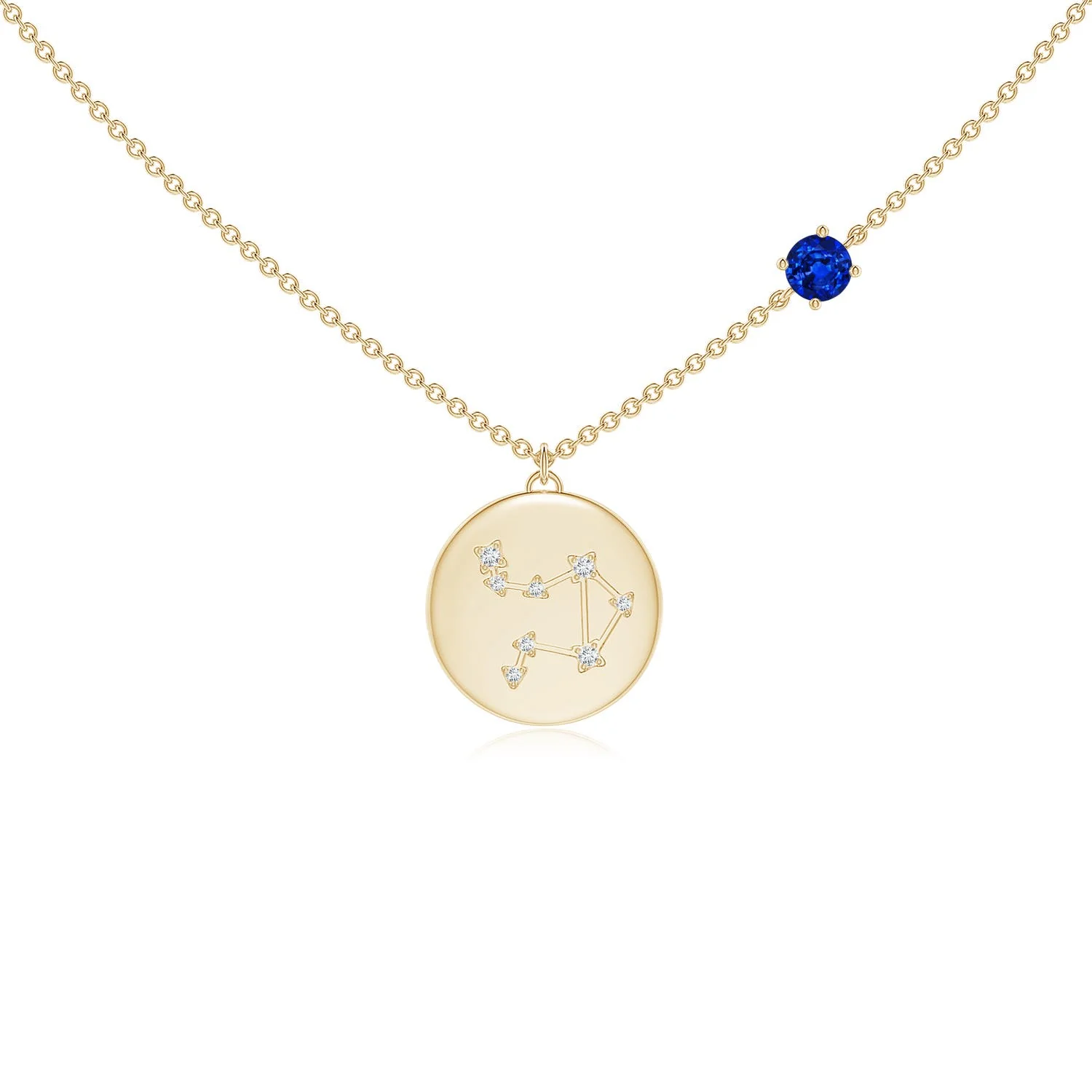 0.37 CTW Sapphire Libra Constellation Medallion Pendant in 14K Yellow Gold - Image 7