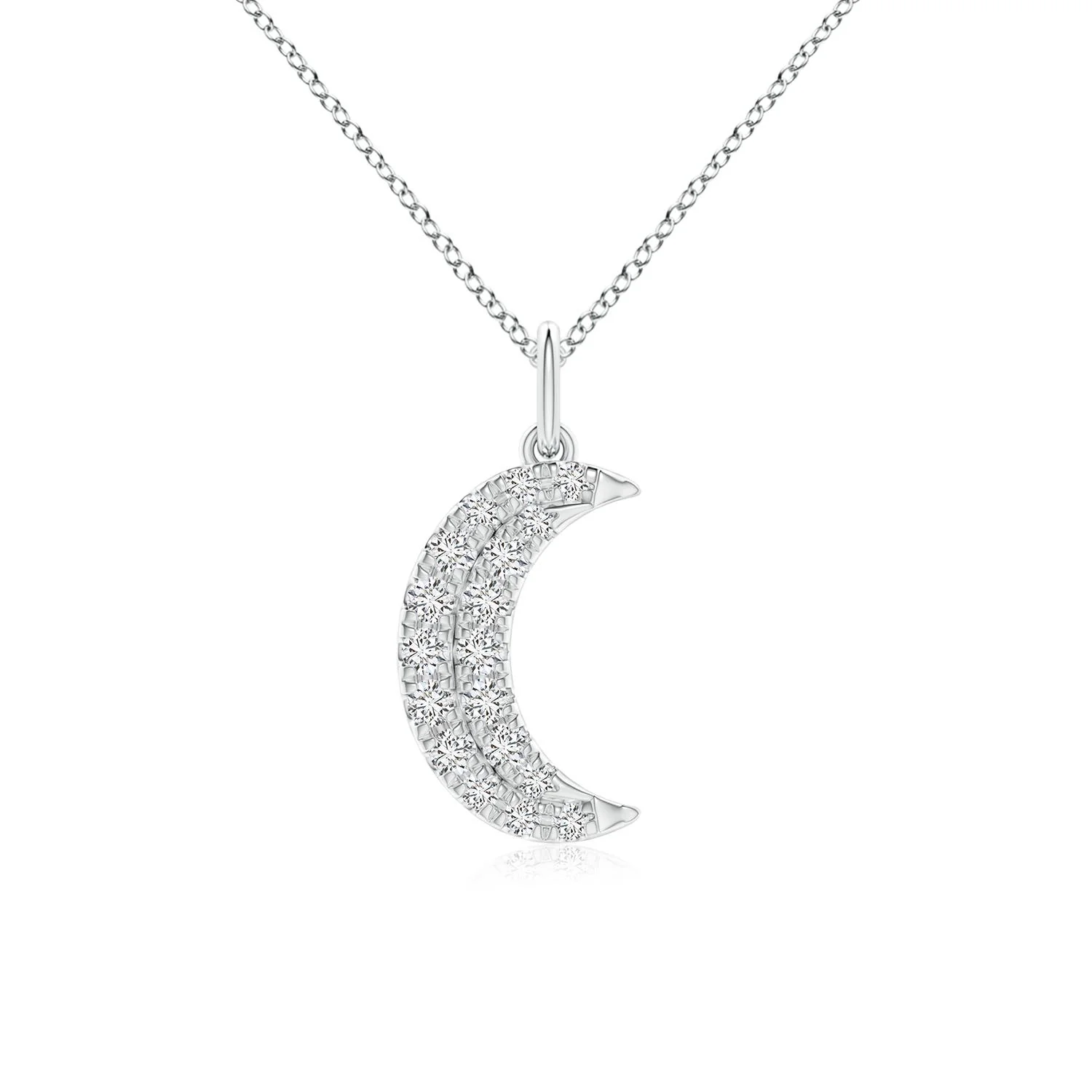 0.97 CTW Pave-Set Diamond Crescent Moon Pendant in 14K White Gold - Image 10