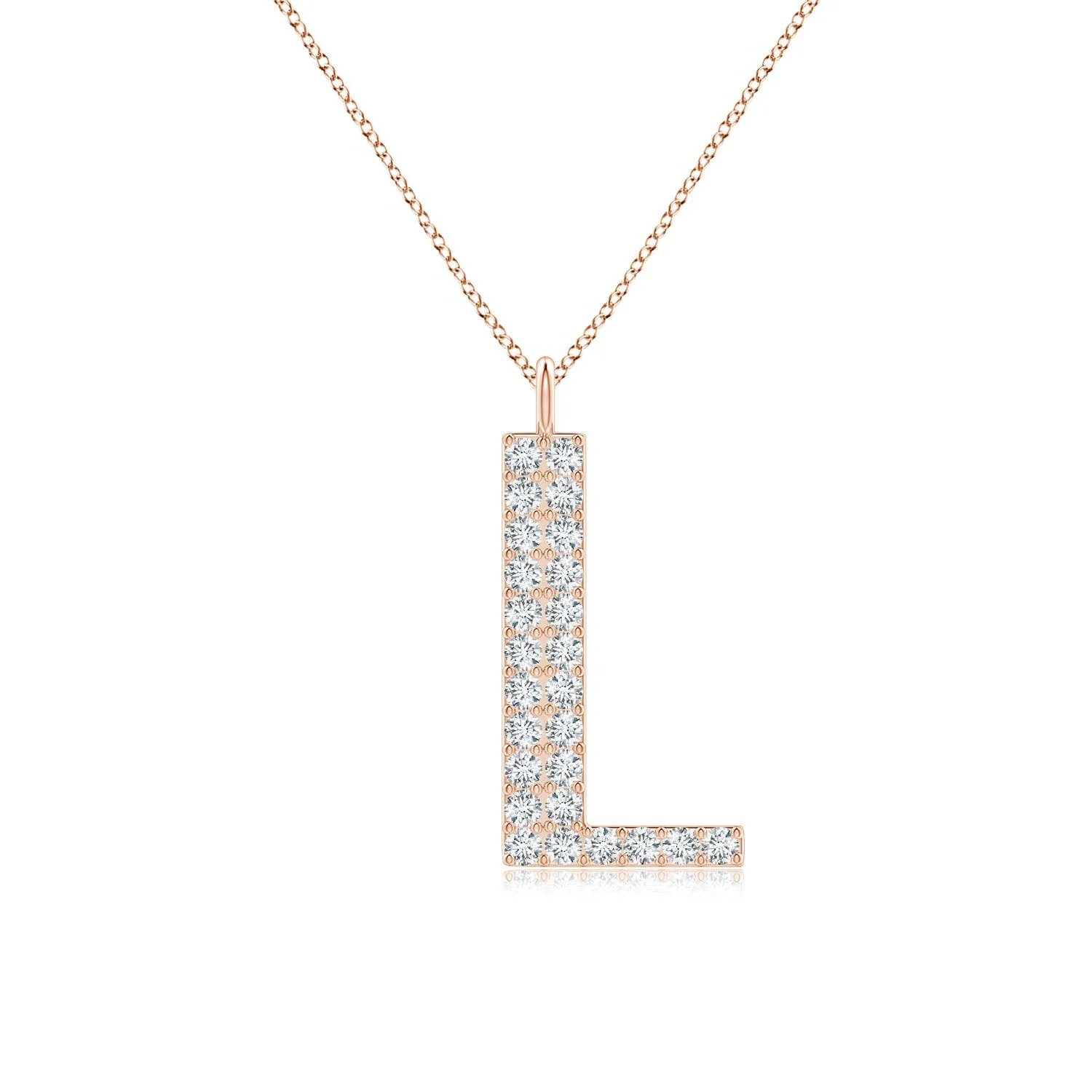 1 MM Diamond Capital "L" Knife-Edge Initial Pendant in 14K Rose Gold - Image 6