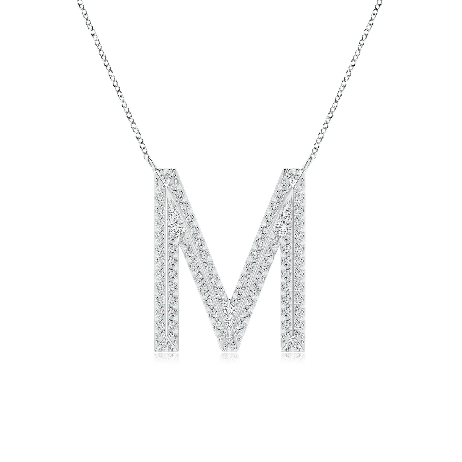 0.43 CTW Diamond Capital "M" Knife-Edge Initial Pendant in Platinum - Image 4