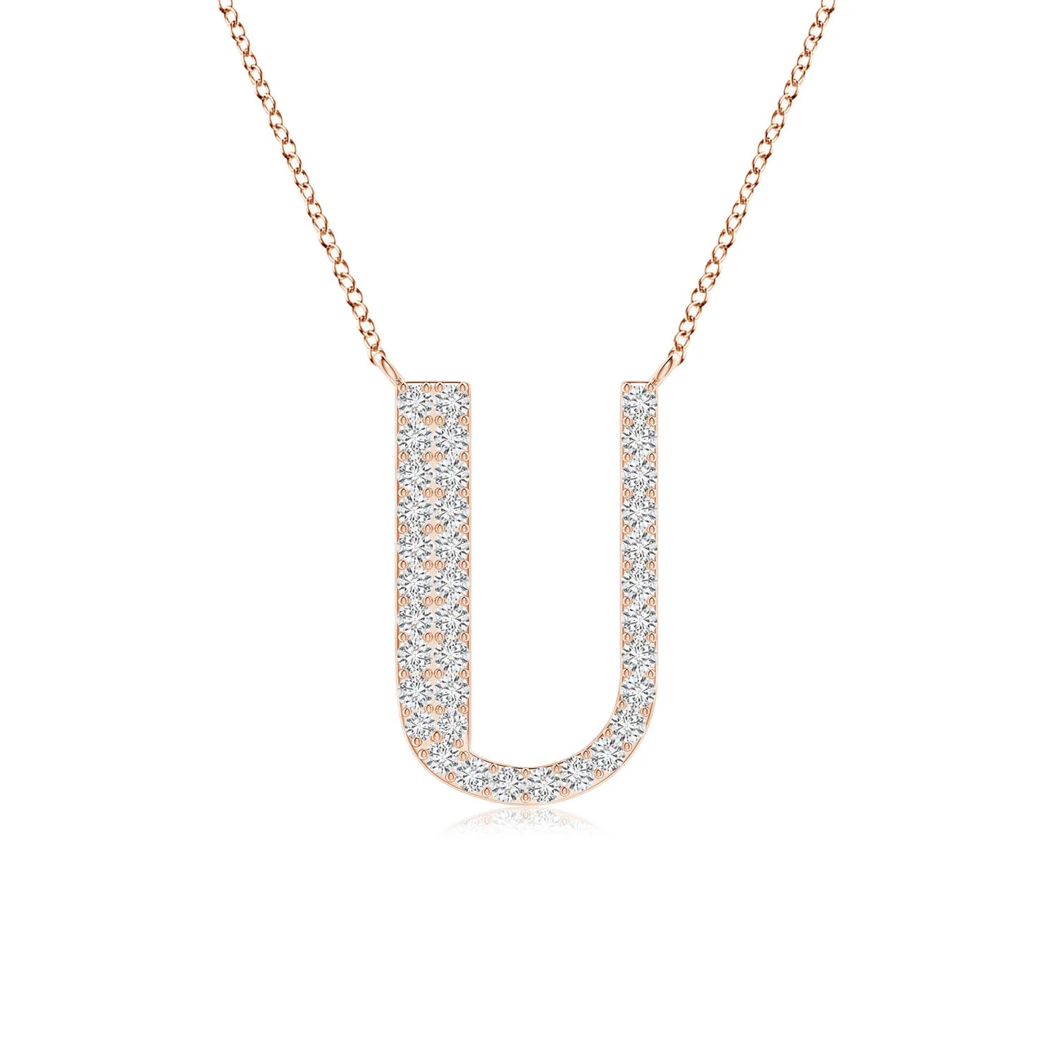 1.2 MM Modern Deco Diamond Capital "I" Initial Pendant in 14K Rose Gold - Image 4