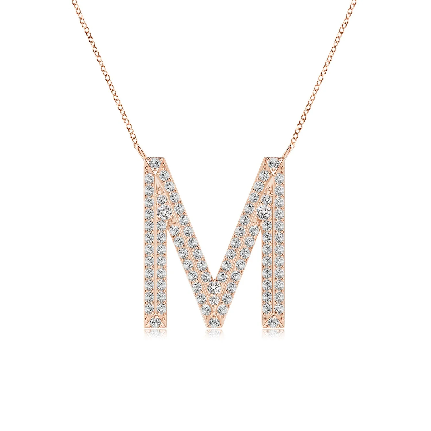 1.2 MM Modern Deco Diamond Capital "L" Initial Pendant in 14K Rose Gold