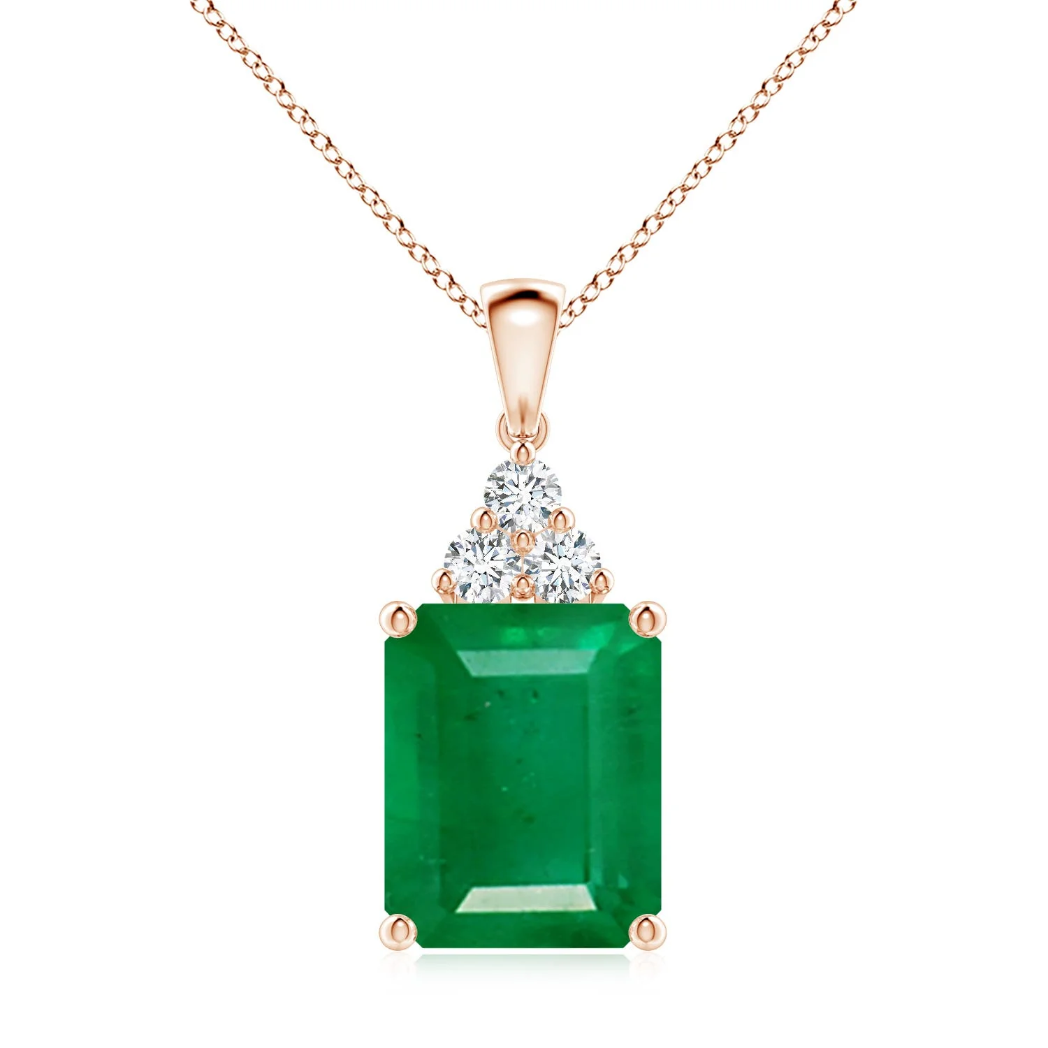 2.9 CTW Pear and Round Emerald Three Stone Pendant in 14K Rose Gold - Image 9