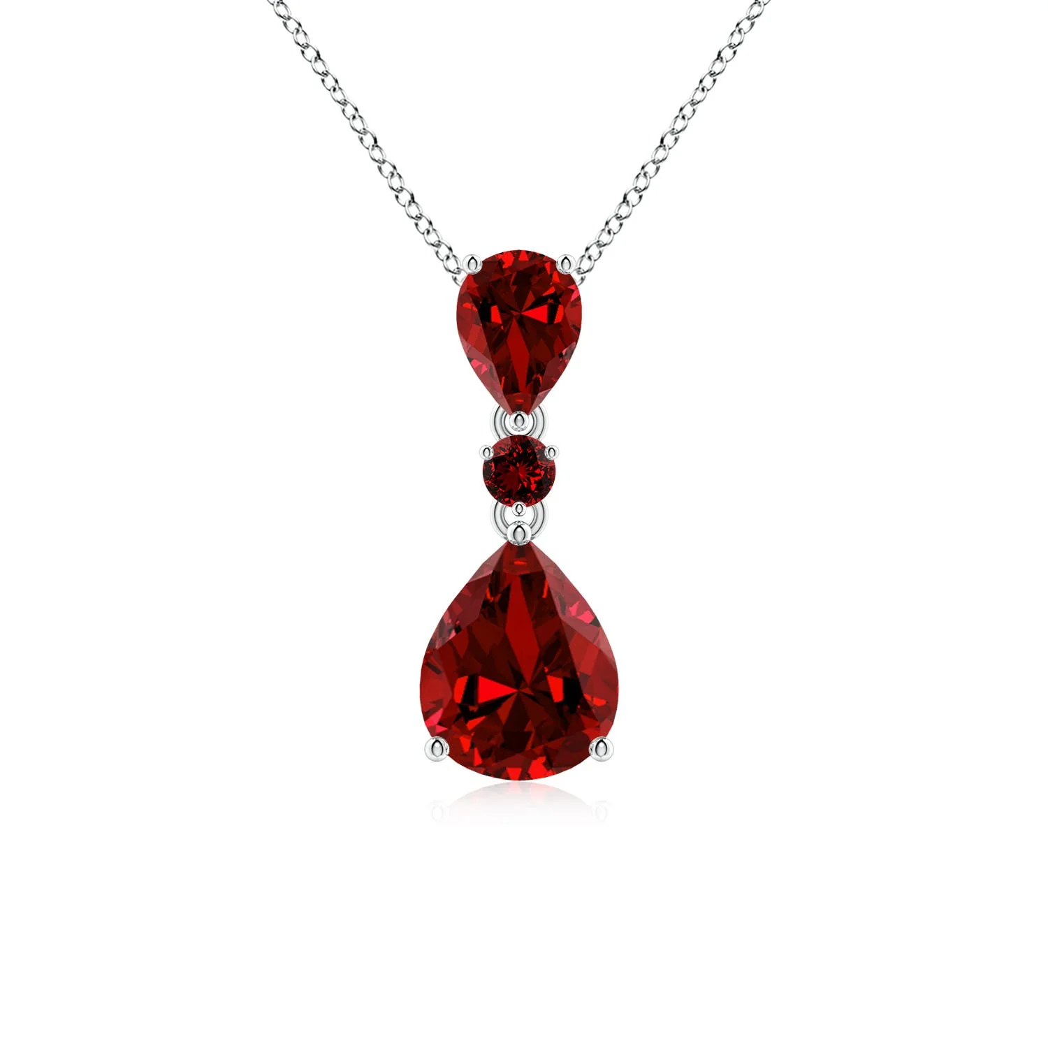 3.65 CTW Pear and Round Ruby Three Stone Pendant in Silver - Image 6