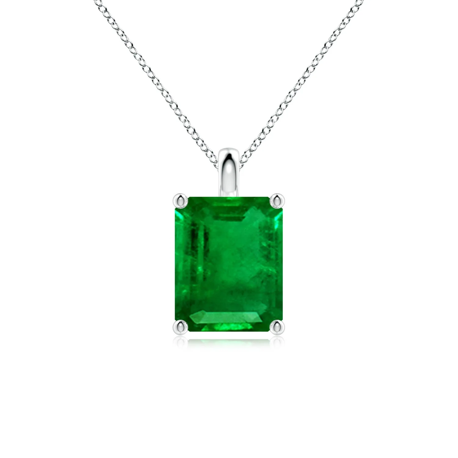 2.85 CTW Solitaire Emerald-Cut Emerald Classic Pendant in Platinum - Image 4