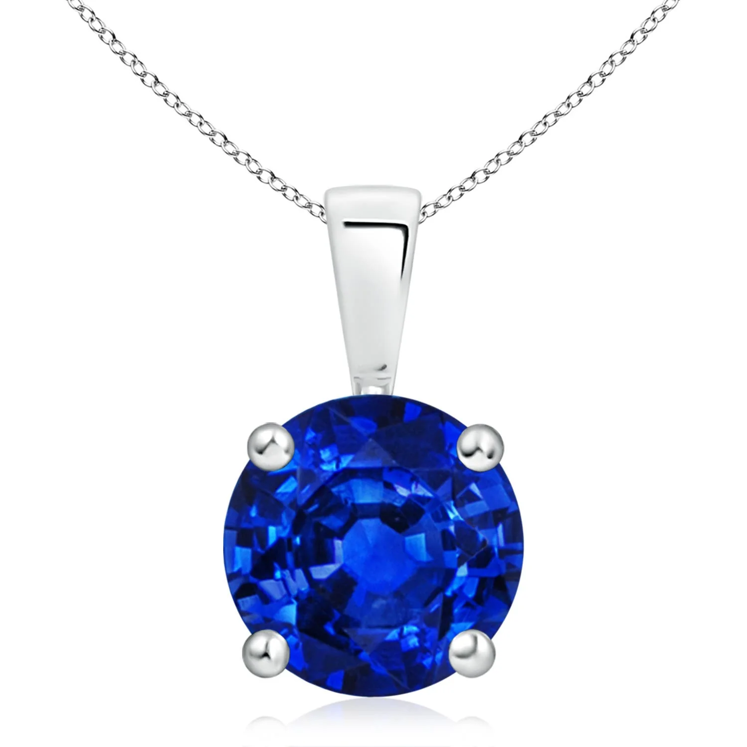 4.5 CTW Bezel-Set Round Blue Sapphire Solitaire Pendant in 18K White Gold - Image 10