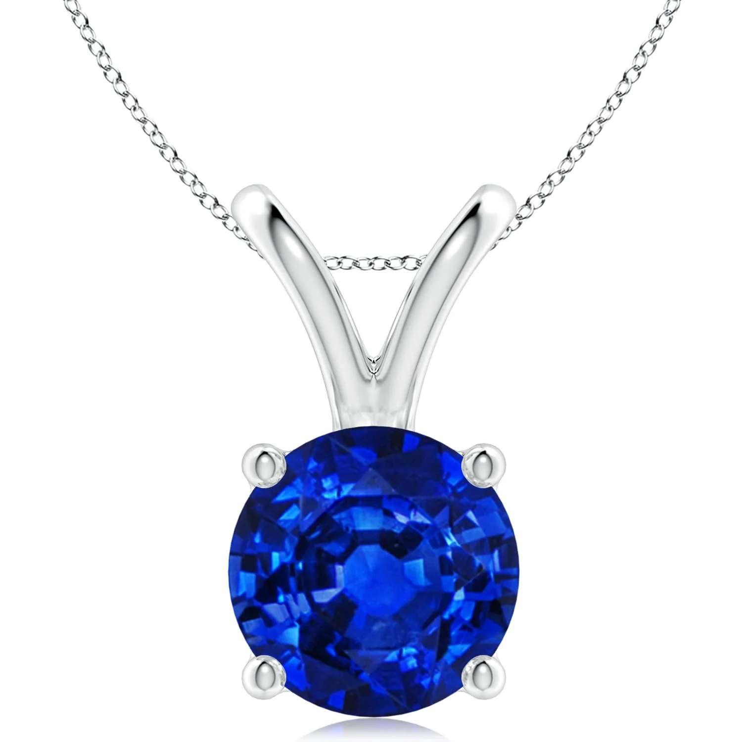 4.5 CTW Bezel-Set Round Blue Sapphire Solitaire Pendant in 18K White Gold - Image 7
