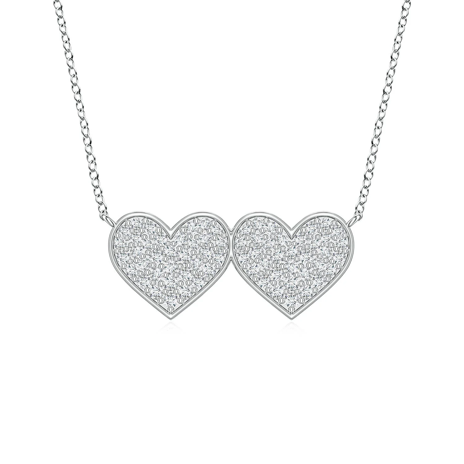 0.31 CTW Pavé Diamond Double Heart Pendant in 18K White Gold
