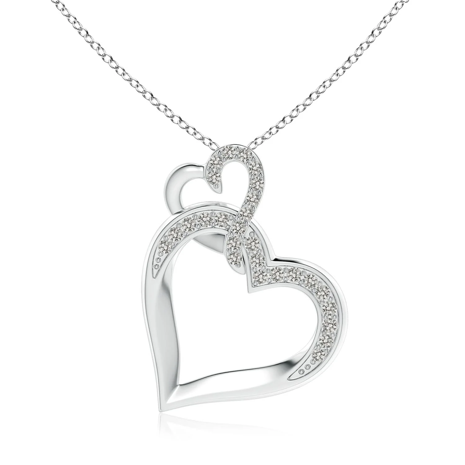 0.31 CTW Pavé Diamond Double Heart Pendant in 18K White Gold - Image 9