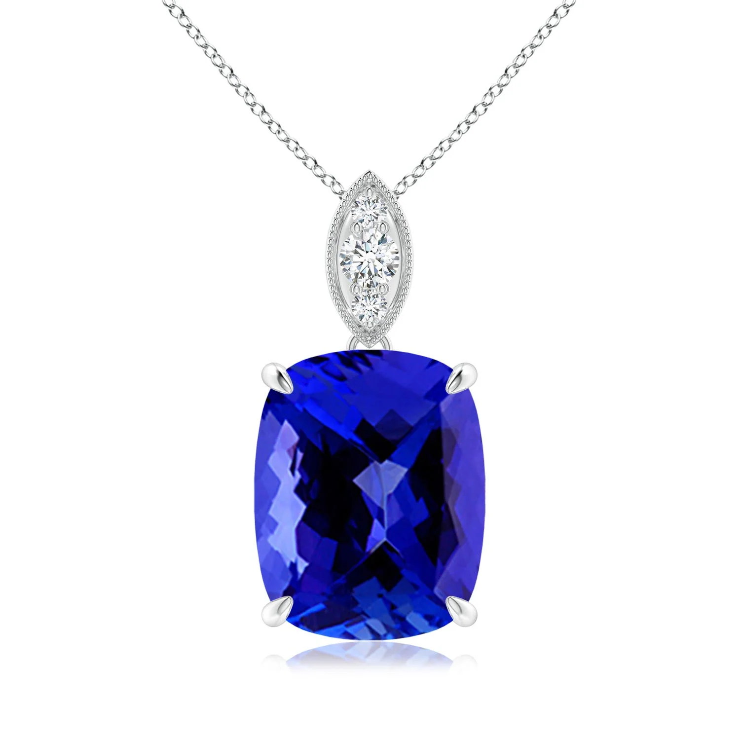 1.64 CTW Claw Prong Round Blue Sapphire Halo Drop Pendant in 18K White Gold - Image 3