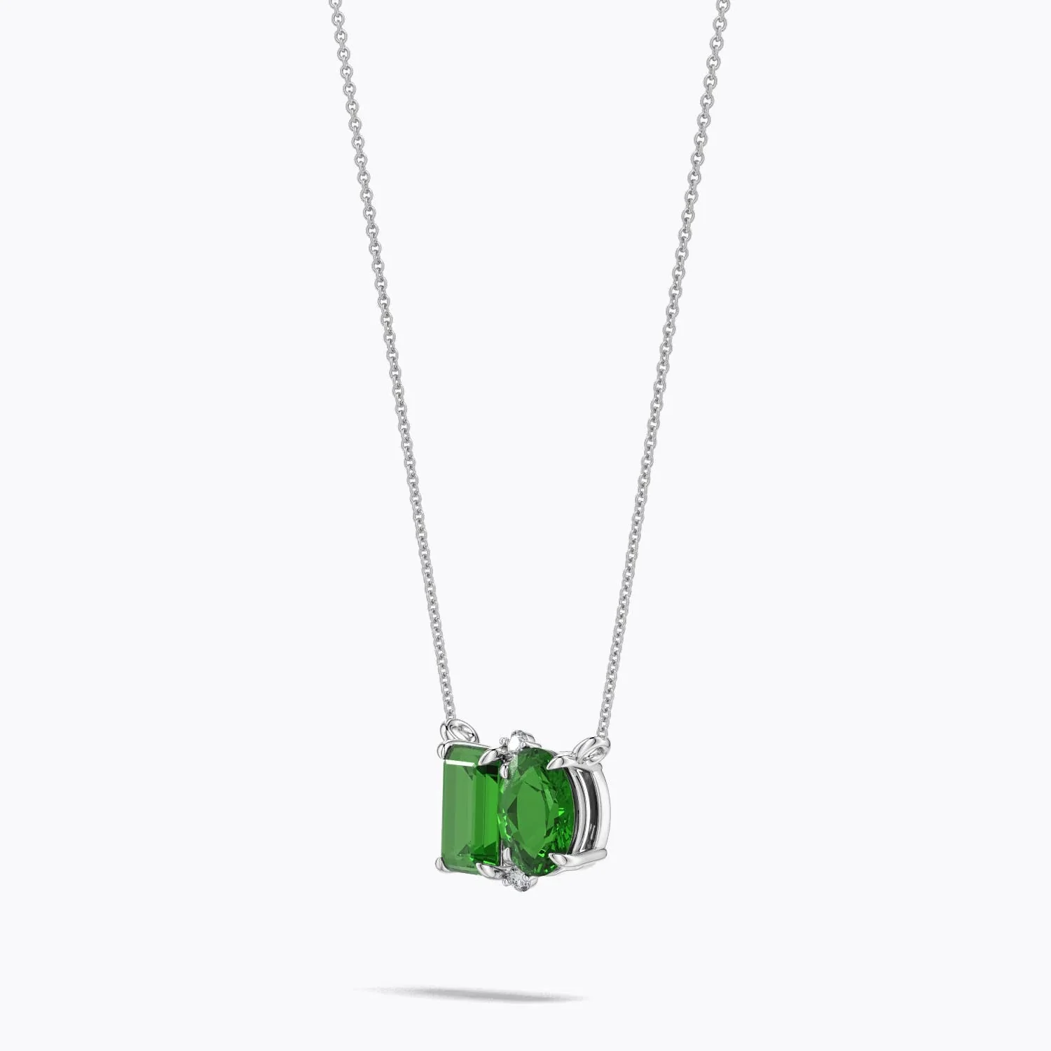 0.92 CTW Emerald-Cut and Oval Emerald Two-Stone Pendant in 18K White Gold