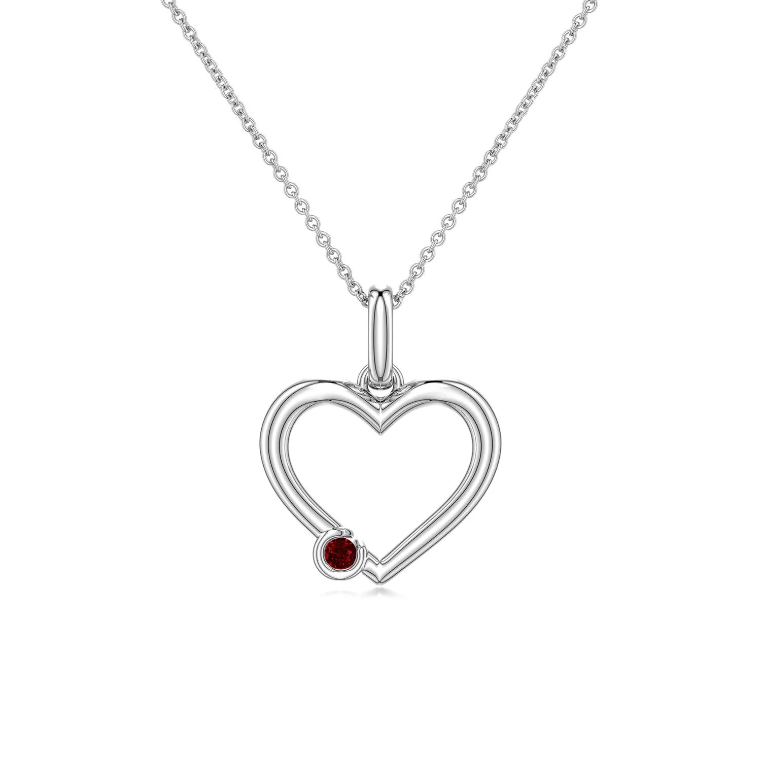 2.5 MM Offset Ruby Open Heart Pendant in Silver - Image 4