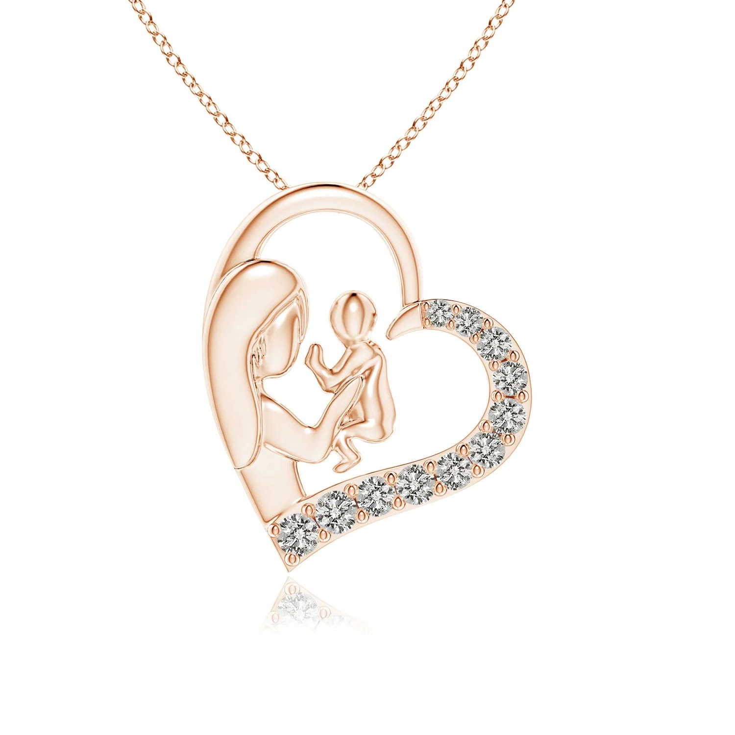 2.5 MM Diamond Asymmetrical Open Heart Pendant in 14K Rose Gold - Image 9