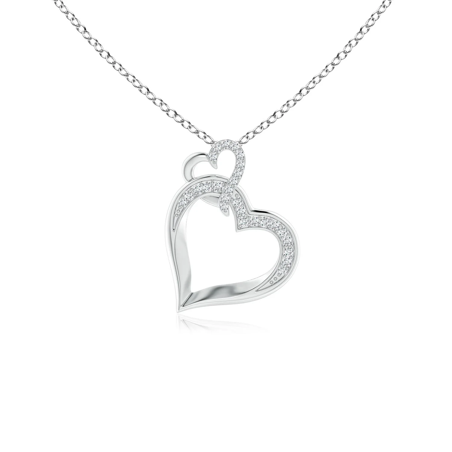 2.5 MM Diamond Asymmetrical Open Heart Pendant in Silver