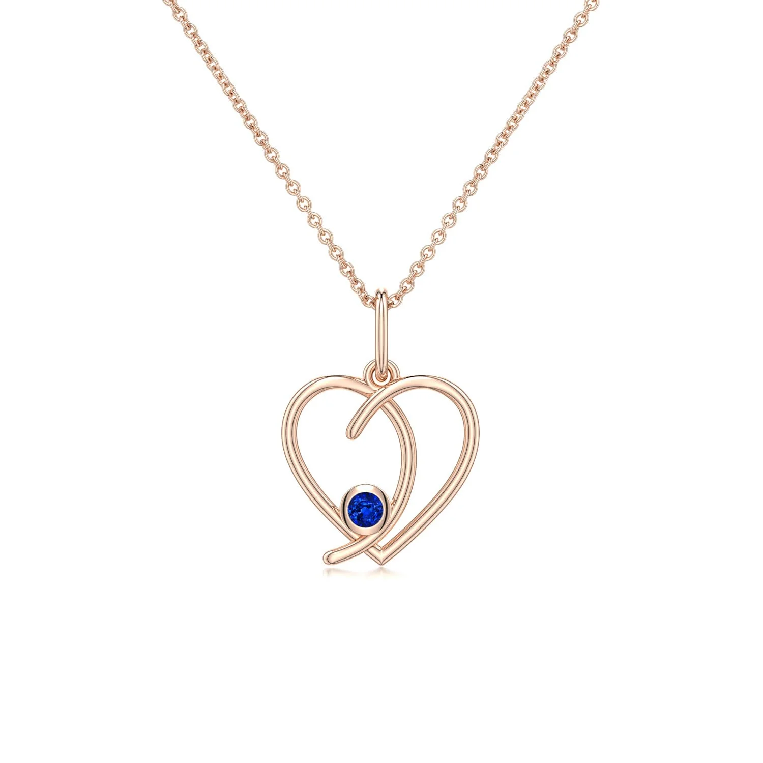 2.5 MM Emerald Asymmetrical Open Heart Pendant in 14K Rose Gold - Image 5