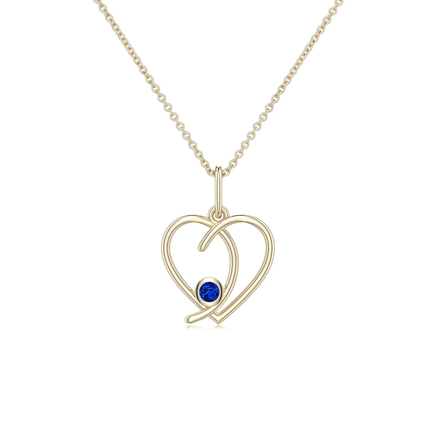 2.5 MM Emerald Asymmetrical Open Heart Pendant in 14K Yellow Gold - Image 5