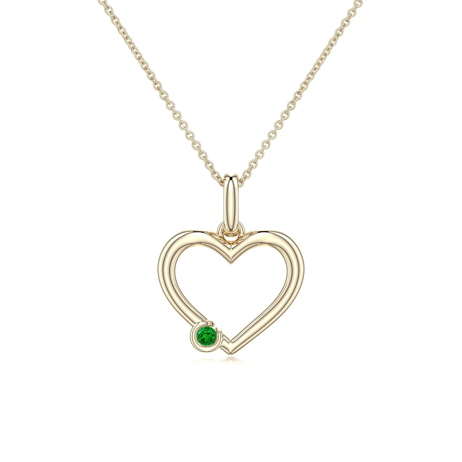 2.5 MM Emerald Asymmetrical Open Heart Pendant in 14K Yellow Gold - Image 7
