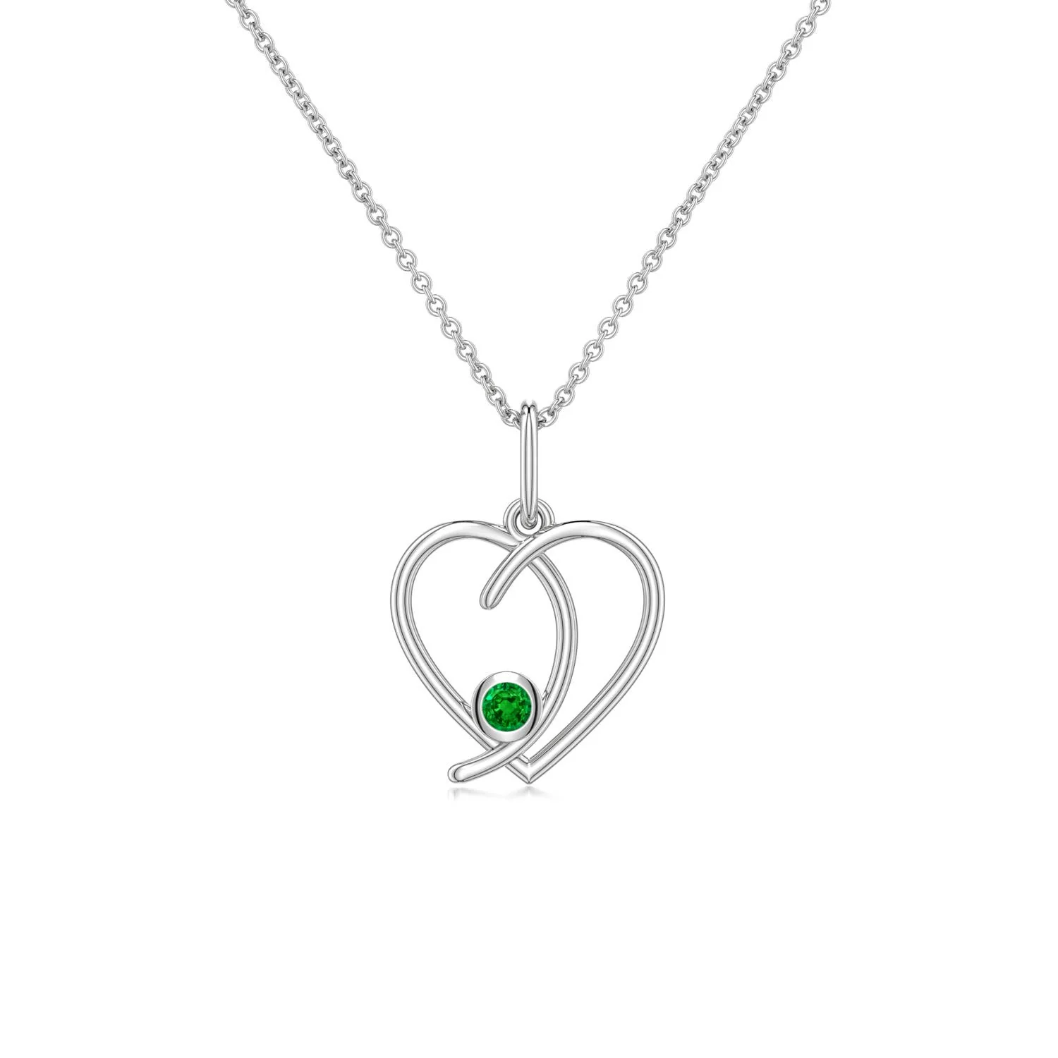2.5 MM Ruby Asymmetrical Open Heart Pendant in Silver - Image 5