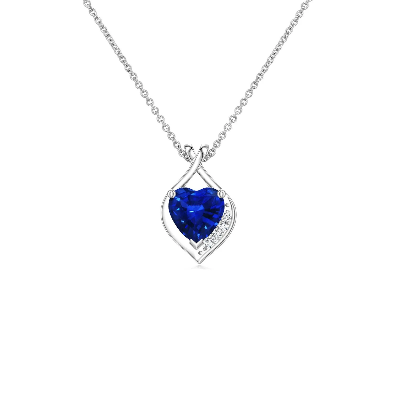 4 MM Heart Emerald Asymmetrical Infinity Pendant in 18K White Gold - Image 8