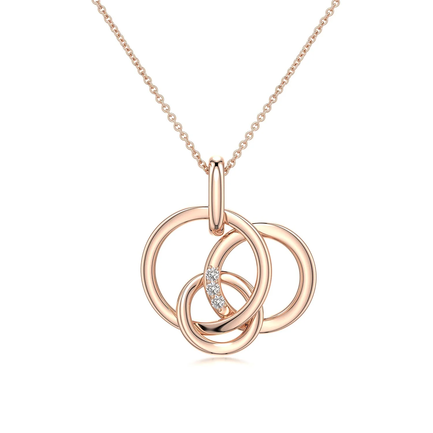 1.3 MM Diamond Interlocking Triple Circle Pendant in 18K Rose Gold - Image 6