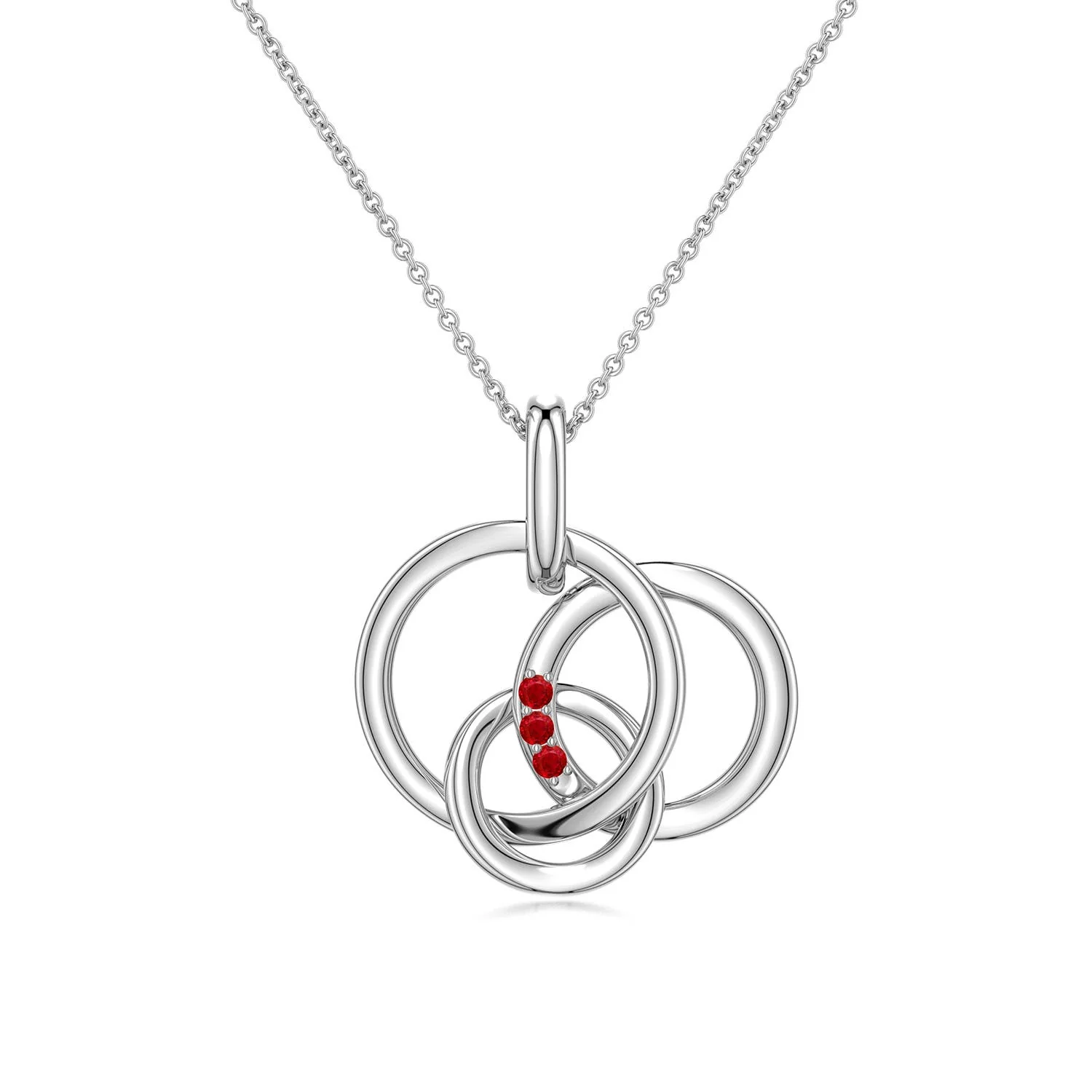 1.3 MM Ruby Interlocking Triple Circle Pendant in 18K White Gold - Image 4