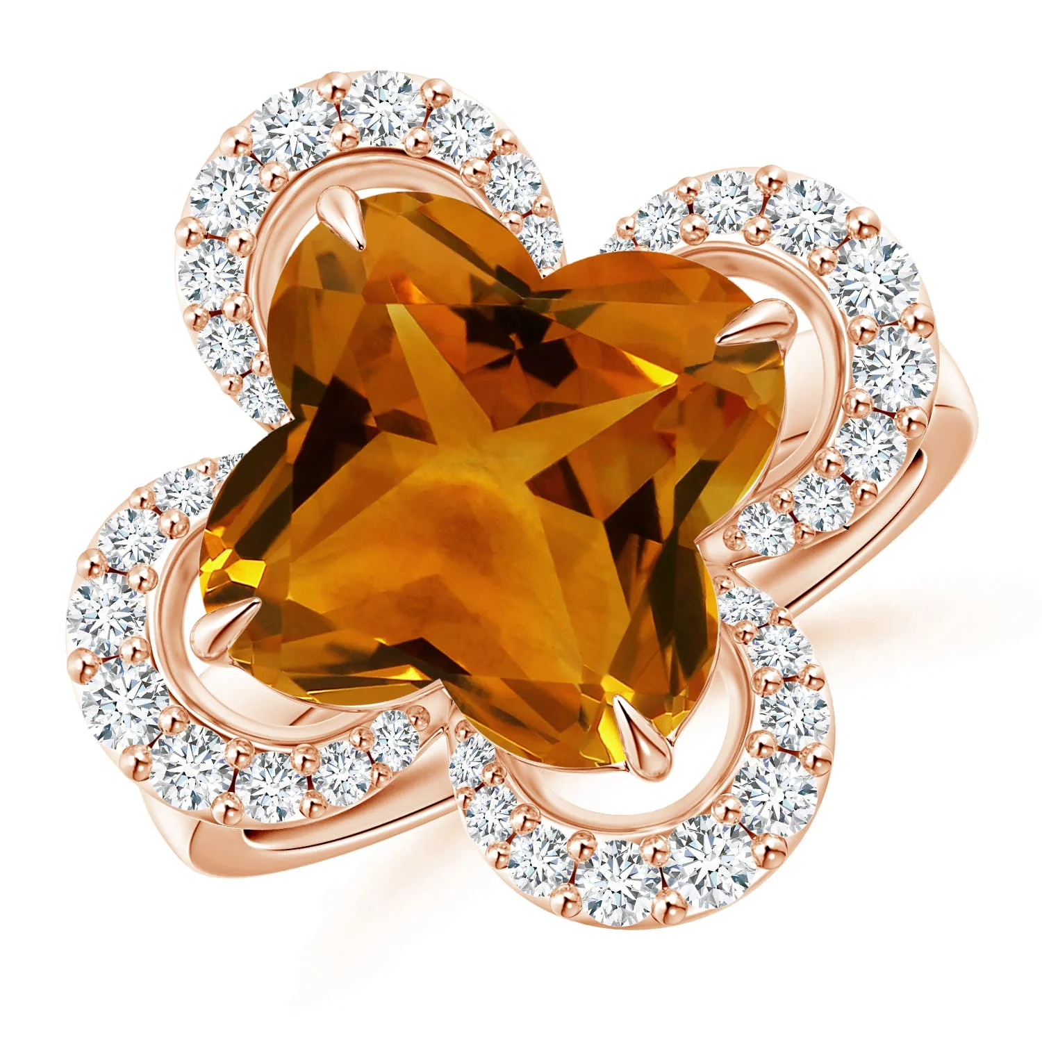 12.62 CTW GIA Certified Cushion Citrine Cocktail Ring with Diamonds in 14K Rose Gold - Image 3