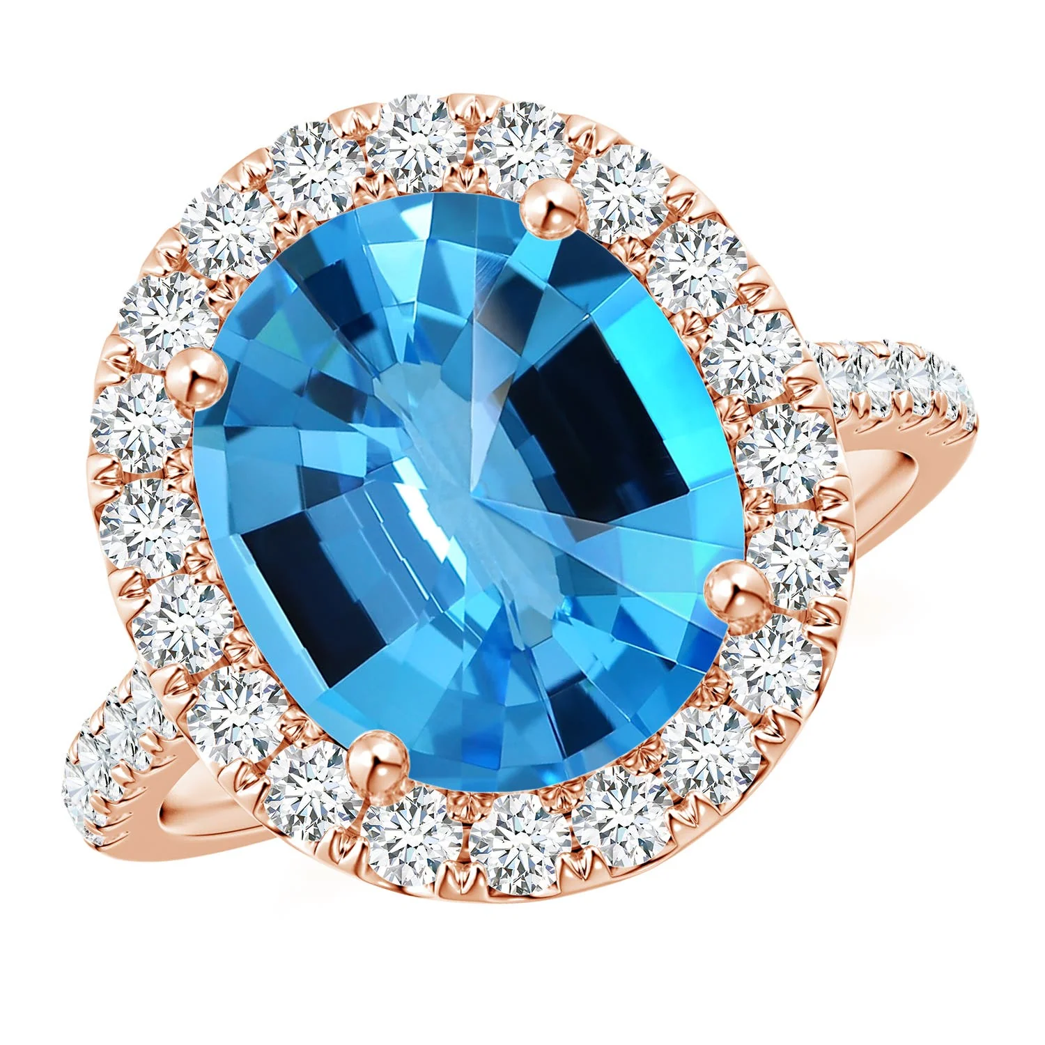 17.07 CTW GIA Certified Cushion Swiss Blue Topaz Cocktail Ring with Diamonds in 14K Rose Gold - Image 7