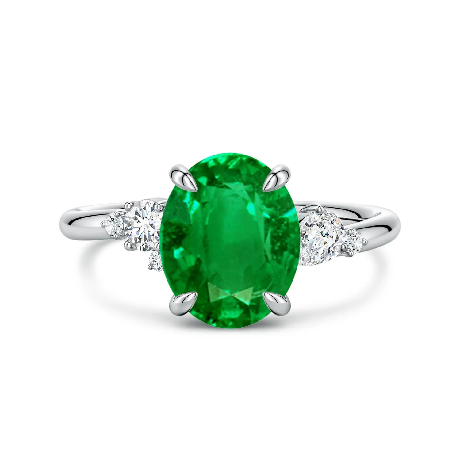 0.7 CTW Lab-Grown Tapered Shank Emerald Solitaire Engagement Ring with Diamond Accents in Platinum - Image 4