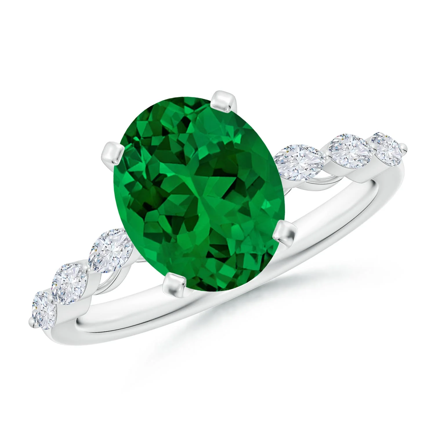 0.7 CTW Lab-Grown Tapered Shank Emerald Solitaire Engagement Ring with Diamond Accents in Platinum - Image 6