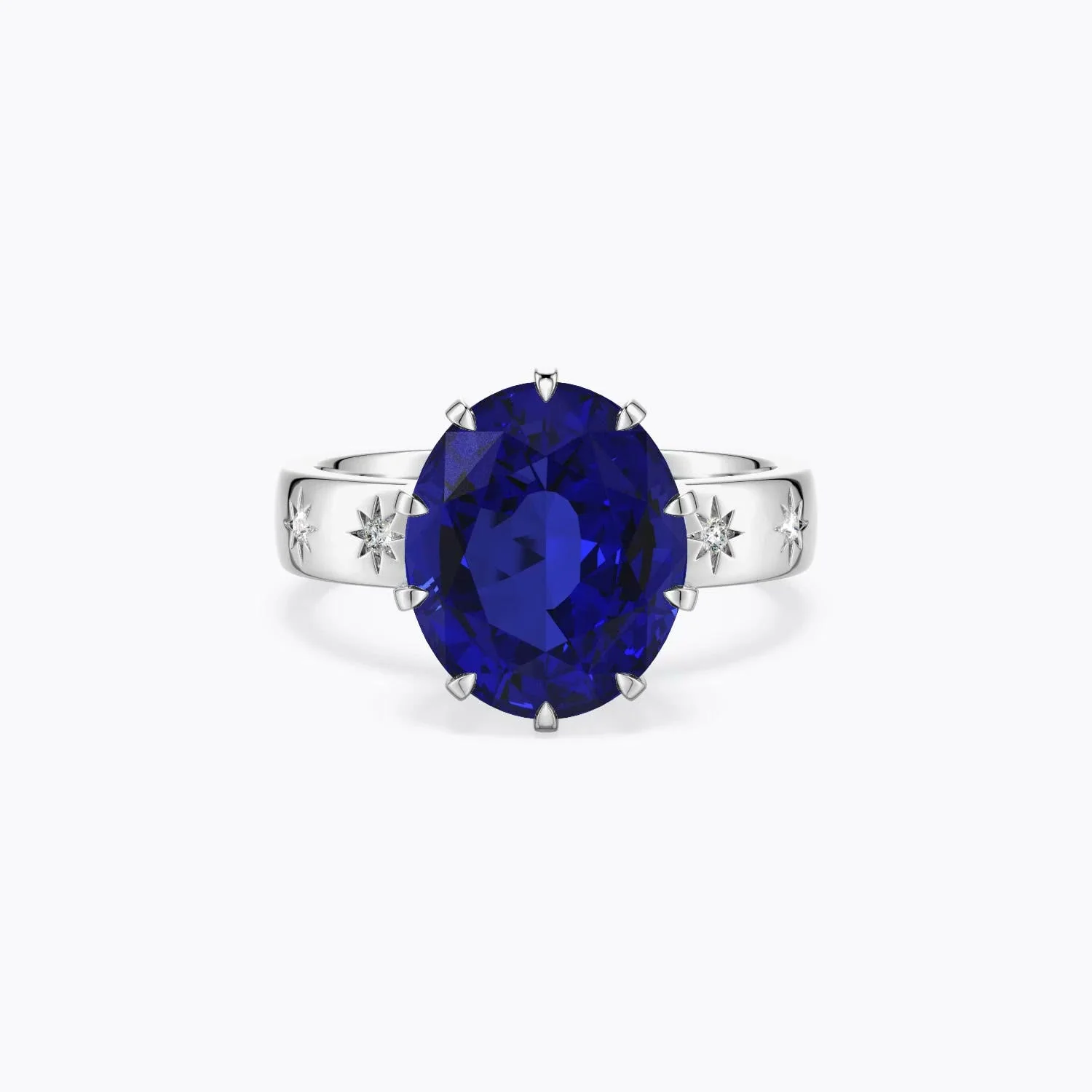 0.89 CTW Lab-Grown Vintage Style Bezel-Set Oval Sapphire Engagement Ring with Diamonds in 18K White Gold