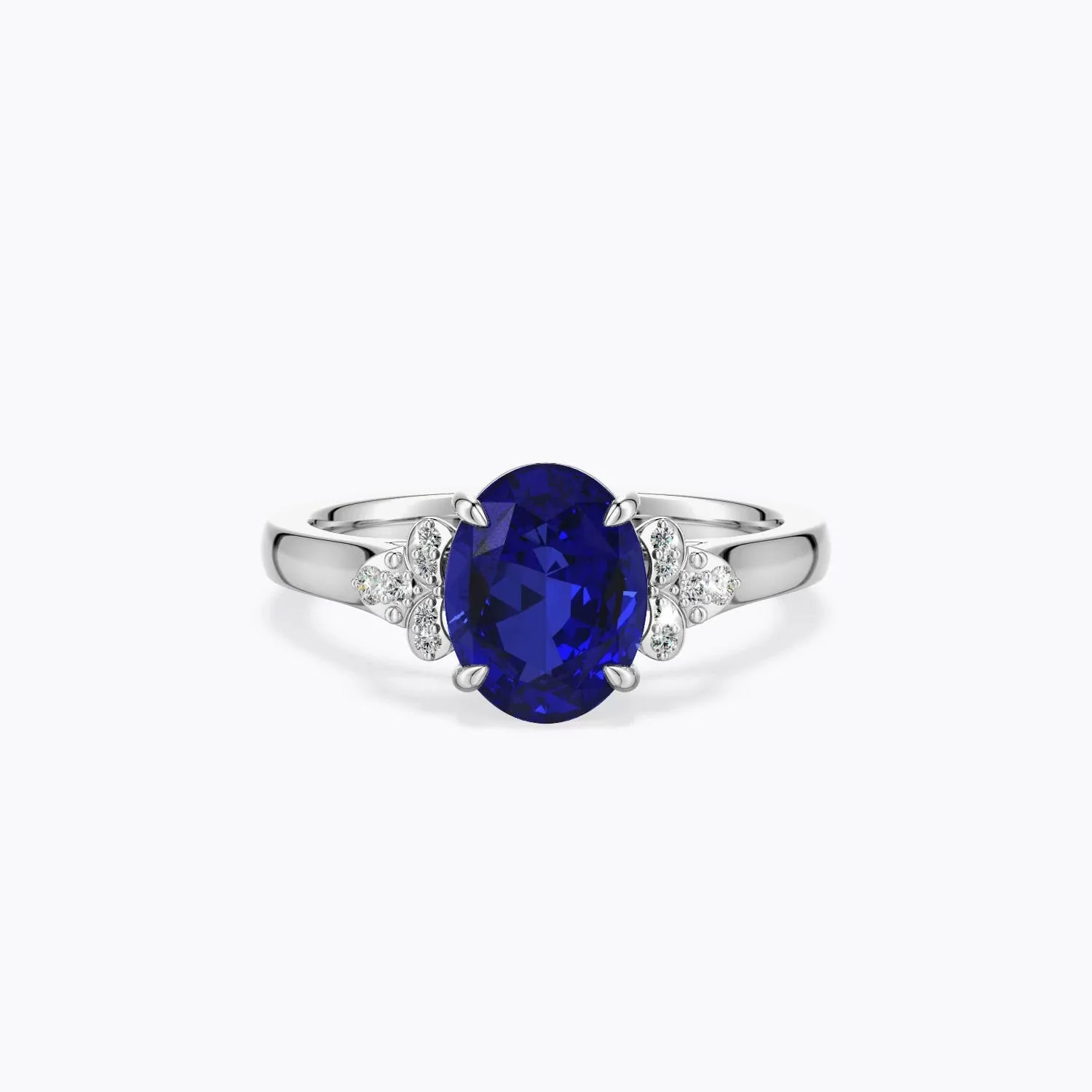 0.89 CTW Lab-Grown Vintage Style Bezel-Set Oval Sapphire Engagement Ring with Diamonds in 18K White Gold - Image 2