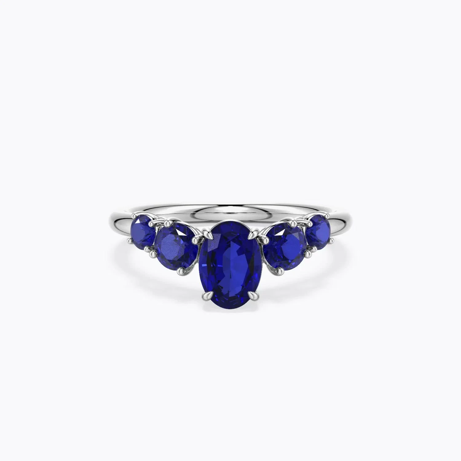 0.89 CTW Lab-Grown Vintage Style Bezel-Set Oval Sapphire Engagement Ring with Diamonds in 18K White Gold - Image 3