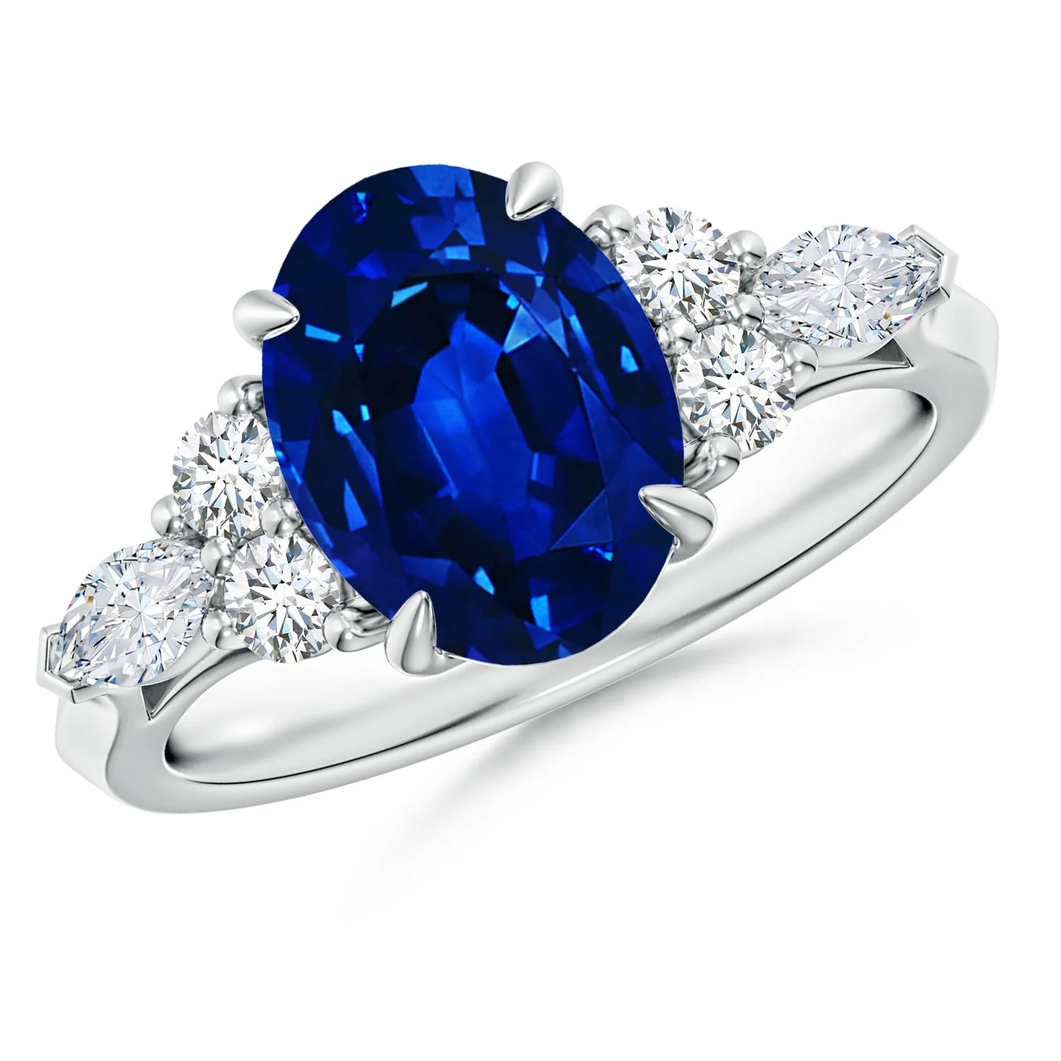 0.89 CTW Lab-Grown Vintage Style Bezel-Set Oval Sapphire Engagement Ring with Diamonds in 18K White Gold - Image 6