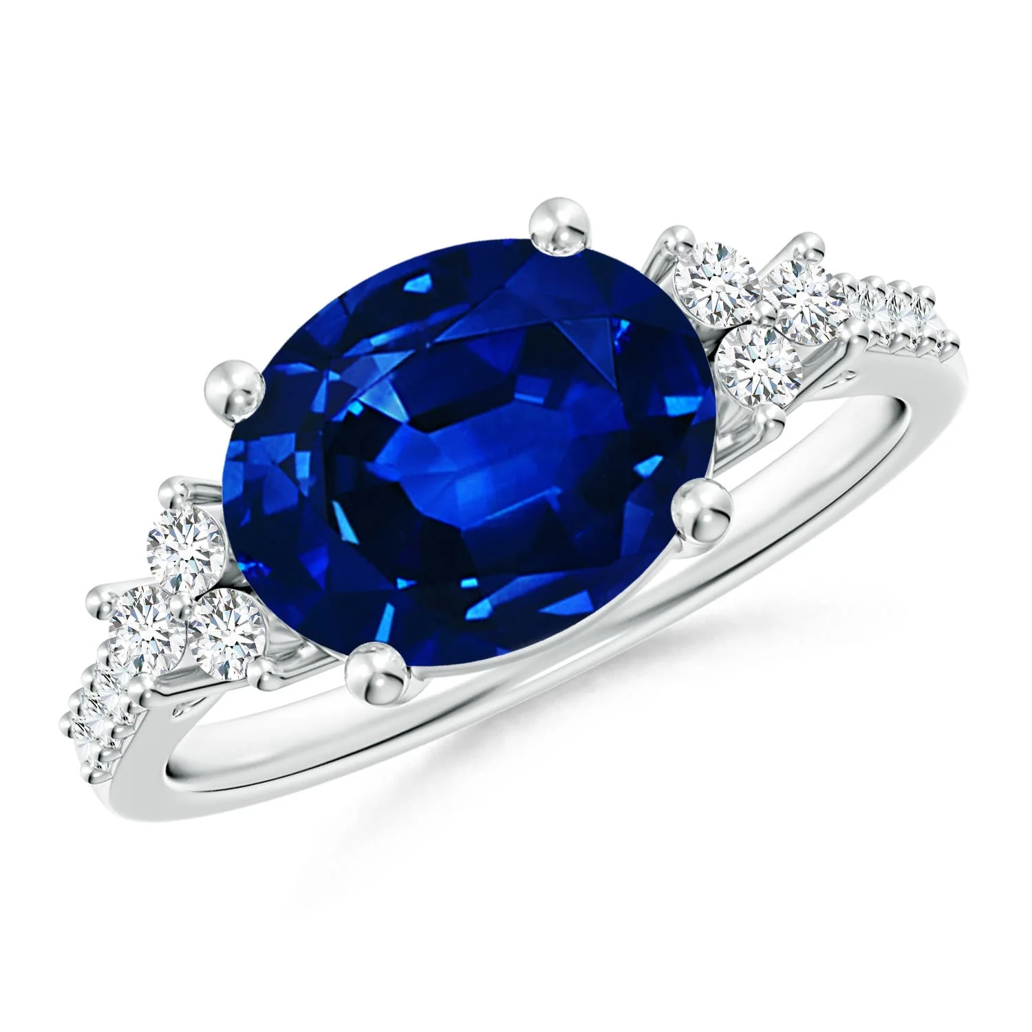 0.89 CTW Lab-Grown Vintage Style Bezel-Set Oval Sapphire Engagement Ring with Diamonds in 18K White Gold - Image 7