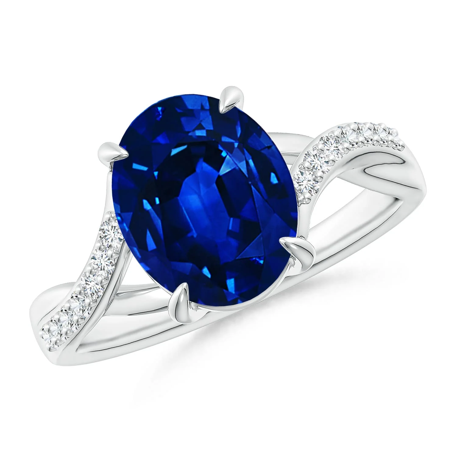 0.89 CTW Lab-Grown Vintage Style Bezel-Set Oval Sapphire Engagement Ring with Diamonds in 18K White Gold - Image 8