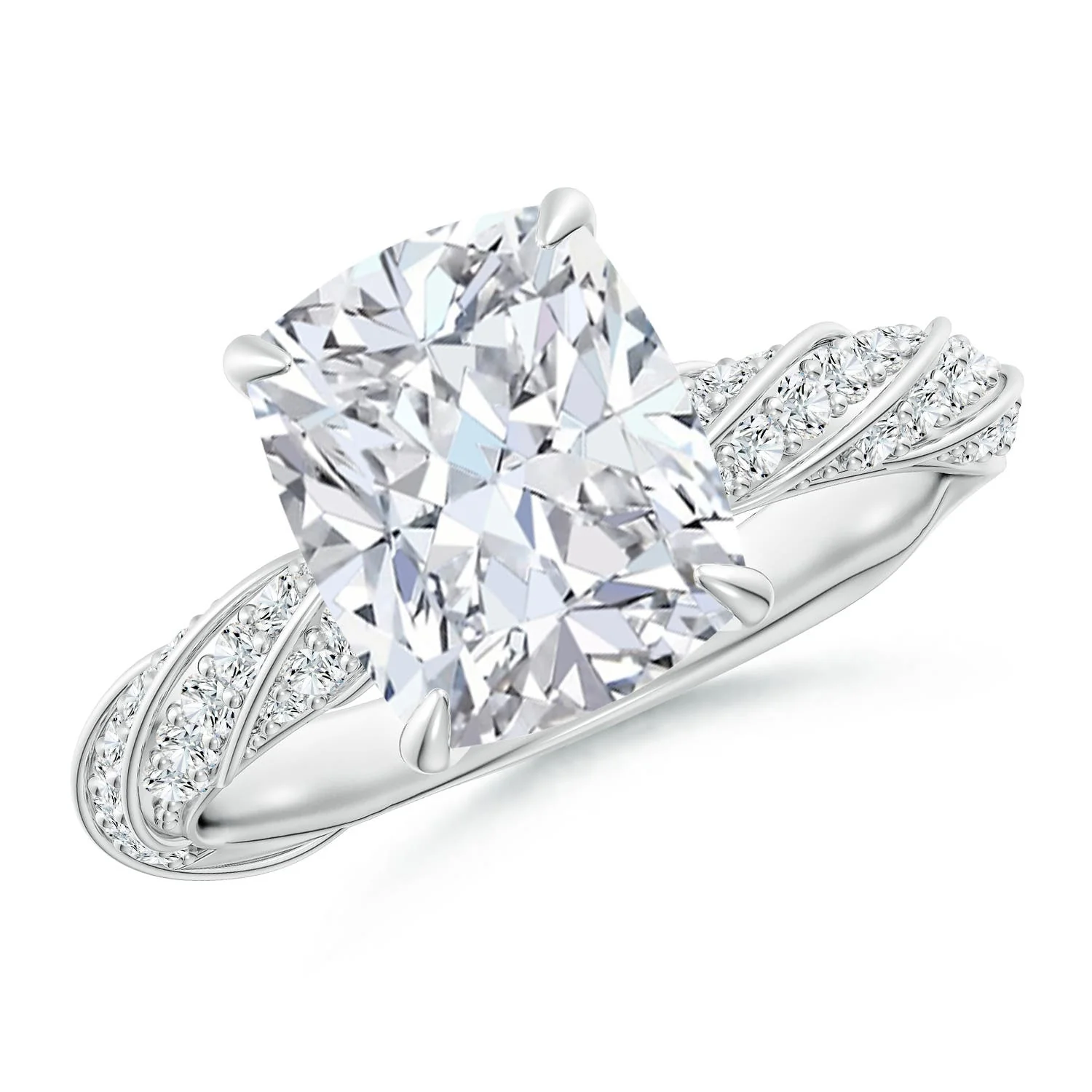 1.97 CTW Lab-Grown Thin Shank Cushion Diamond Engagement Ring with Lab Diamond Accents in 18K White Gold - Image 3