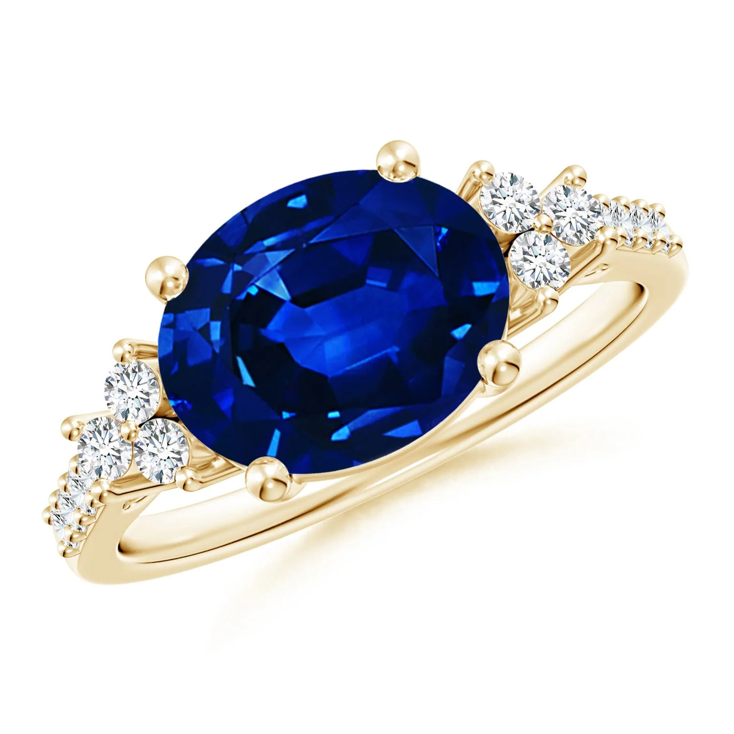 1.66 CTW Lab-Grown Oval Blue Sapphire Split Shank Engagement Ring with Diamond Accents in 14K Yellow Gold - Image 5