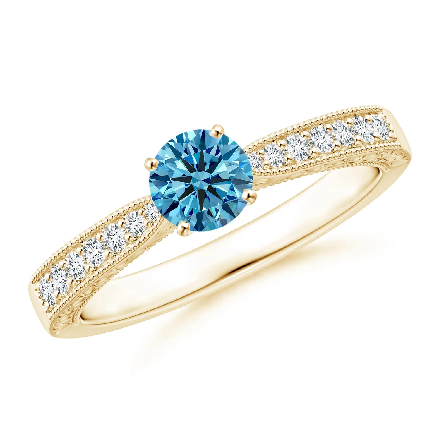 0.6 CTW Solitaire Lab-Grown Fancy Intense Blue Diamond Bypass Engagement Ring with Accents in 14K Yellow Gold - Image 10