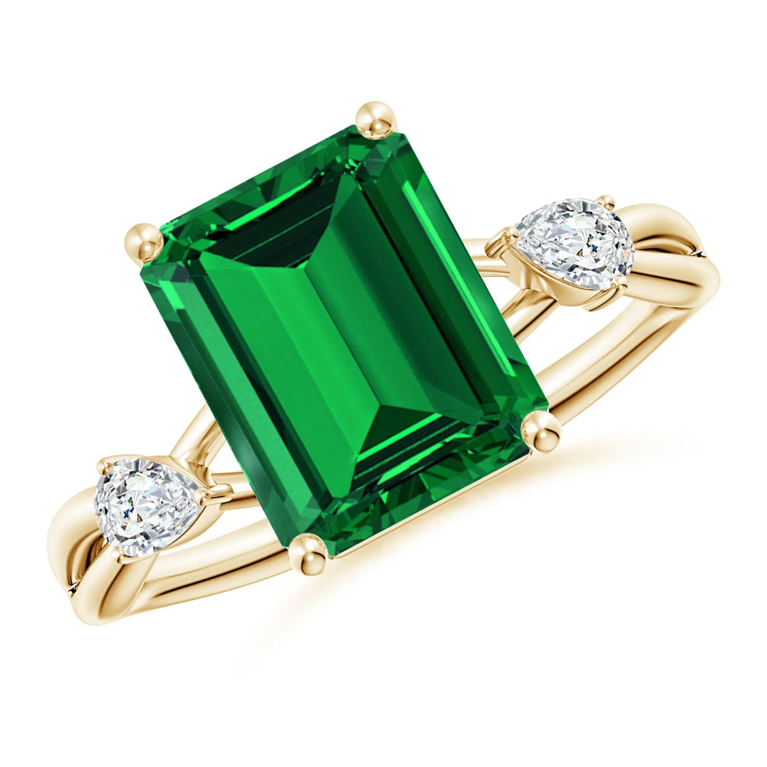 3.1 CTW Lab-Grown Emerald-Cut Emerald Engagement Ring with Diamonds in 18K Yellow Gold - Image 5