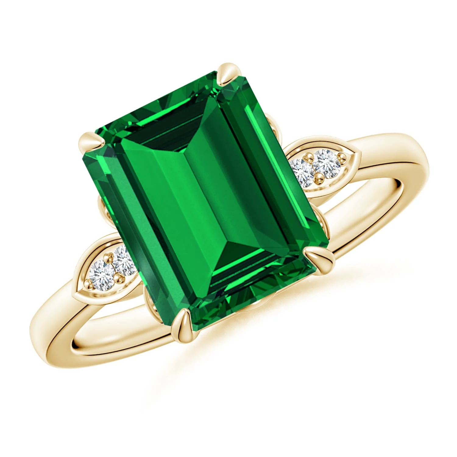 3.1 CTW Lab-Grown Emerald-Cut Emerald Engagement Ring with Diamonds in 18K Yellow Gold - Image 6