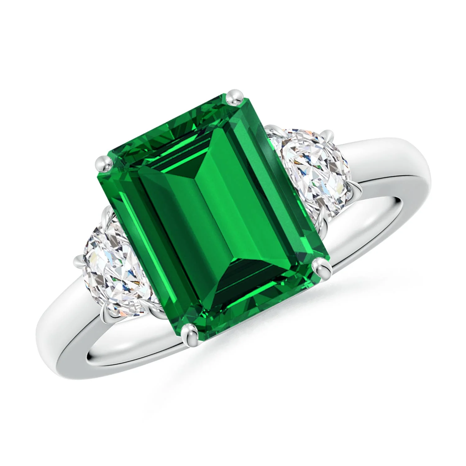 1.35 CTW Lab-Grown Round Emerald Side Stone Engagement Ring with Diamonds in 14K Yellow Gold - Image 4