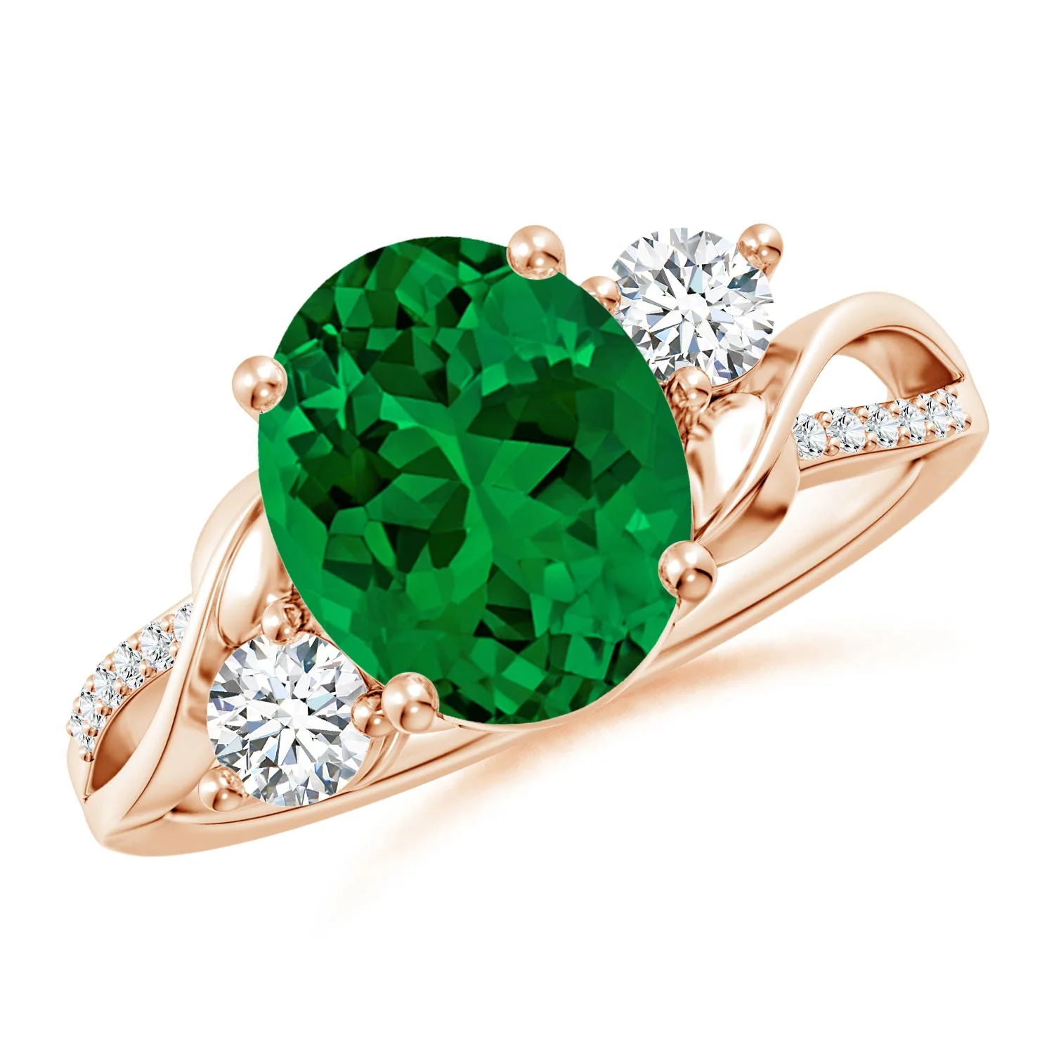 2.88 CTW Oval Lab-Grown Emerald Two Tone Engagement Ring with Accents in 14K Rose Gold - Image 7