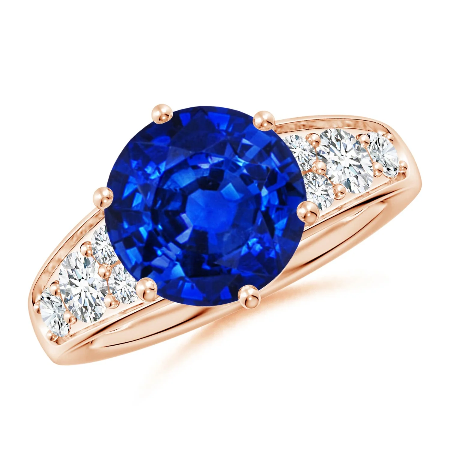 4.17 CTW Lab-Grown Round Blue Sapphire Engagement Ring with Multi-Shape Diamonds in 18K Rose Gold - Image 4